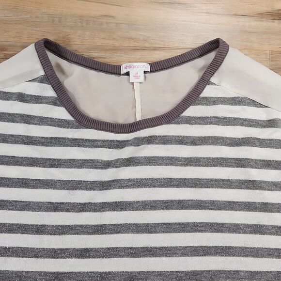 🐞Xhilaration Cream Striped Linen Blend Crop Batwing Top Medium - Picture 3 of 11